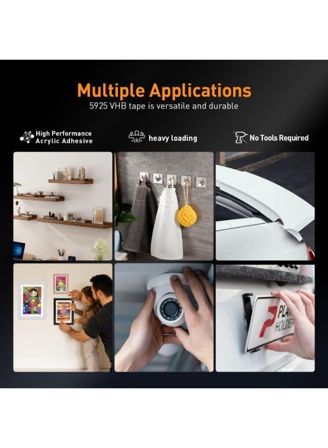 ثري ام شريط لاصق مزدوج الجوانب شديد التحمل، 2 سم × 3 م، مصنوع من مادة 3M VHB 5925 اللاصقة القوية المقاومة للماء، شريط إسفنجي مزدوج الجوانب، مثالي لتزيين السيارات والمنازل والمكاتب والجدران الداخلية والخارجية. - Image 5